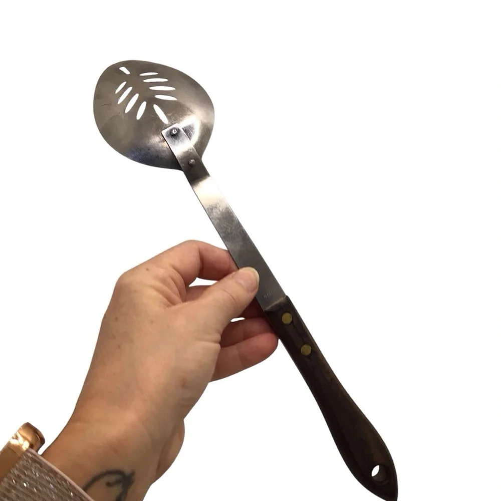 Vintage Stainless Steel Utensil Set Ladle Serving Spoon Wood Handle Japan 12”